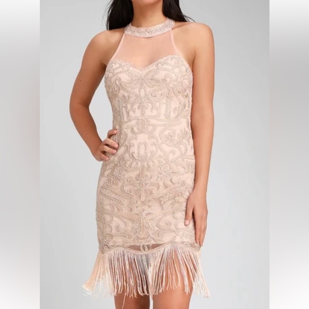 Elegant Lace Halter Dress in Cream
